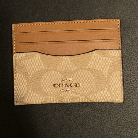 Coach Slim ID Card Case In Signature Canvas Size OS Color Brown Tan - Picture 3 of 6